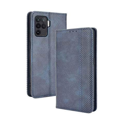 Funda de Cuero Cartera con Soporte Carcasa BY4 para Oppo Reno5 F Azul