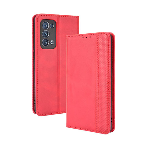 Funda de Cuero Cartera con Soporte Carcasa BY4 para Oppo Reno6 Pro+ Plus 5G Rojo