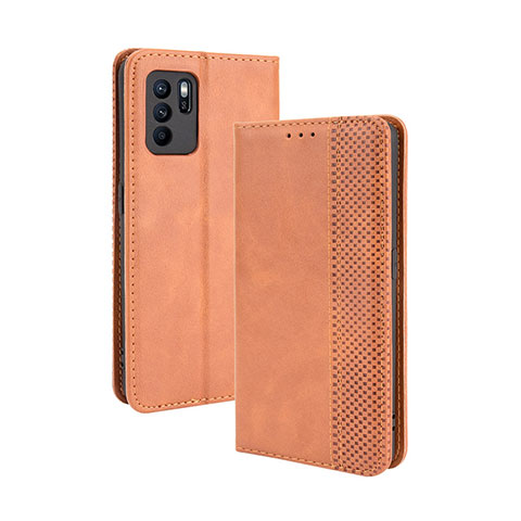 Funda de Cuero Cartera con Soporte Carcasa BY4 para Oppo Reno6 Z 5G Marron