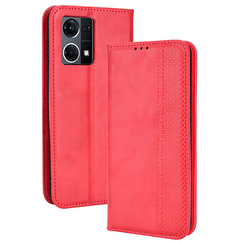 Funda de Cuero Cartera con Soporte Carcasa BY4 para Oppo Reno8 4G Rojo