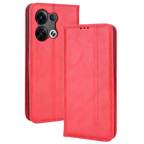 Funda de Cuero Cartera con Soporte Carcasa BY4 para Oppo Reno8 Pro 5G Rojo