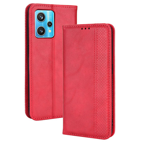 Funda de Cuero Cartera con Soporte Carcasa BY4 para Realme 9 4G Rojo