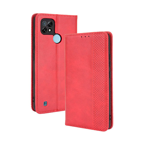 Funda de Cuero Cartera con Soporte Carcasa BY4 para Realme C21 Rojo