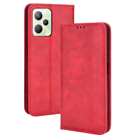 Funda de Cuero Cartera con Soporte Carcasa BY4 para Realme C35 Rojo