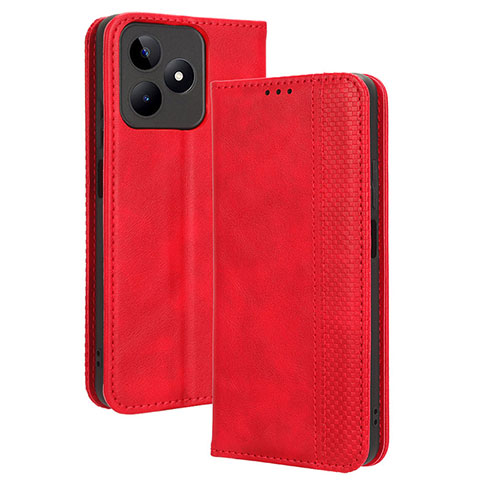 Funda de Cuero Cartera con Soporte Carcasa BY4 para Realme C53 Rojo