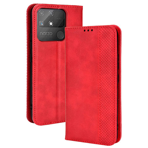 Funda de Cuero Cartera con Soporte Carcasa BY4 para Realme Narzo 50A Rojo