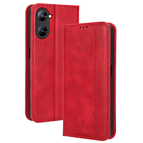 Funda de Cuero Cartera con Soporte Carcasa BY4 para Realme V30 5G Rojo