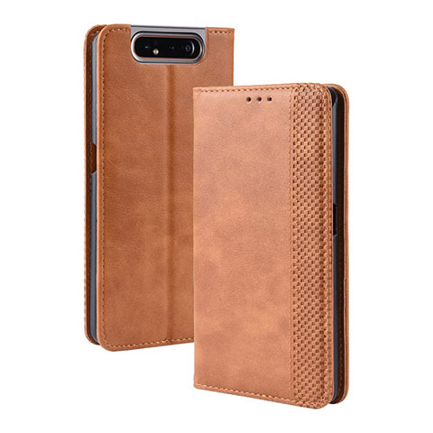 Funda de Cuero Cartera con Soporte Carcasa BY4 para Samsung Galaxy A80 Marron