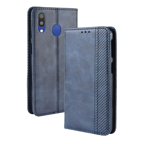 Funda de Cuero Cartera con Soporte Carcasa BY4 para Samsung Galaxy M20 Azul