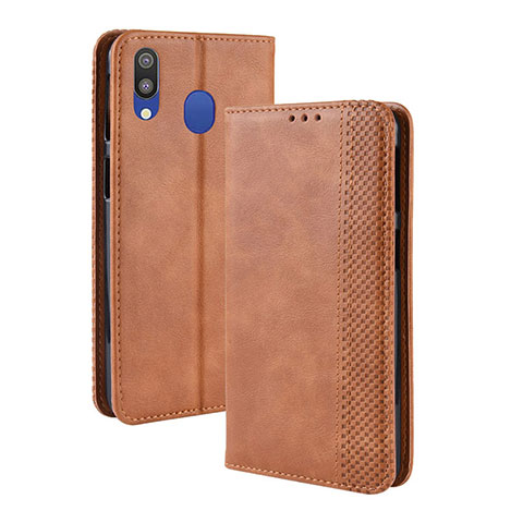 Funda de Cuero Cartera con Soporte Carcasa BY4 para Samsung Galaxy M20 Marron