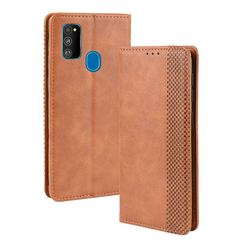 Funda de Cuero Cartera con Soporte Carcasa BY4 para Samsung Galaxy M30s Marron