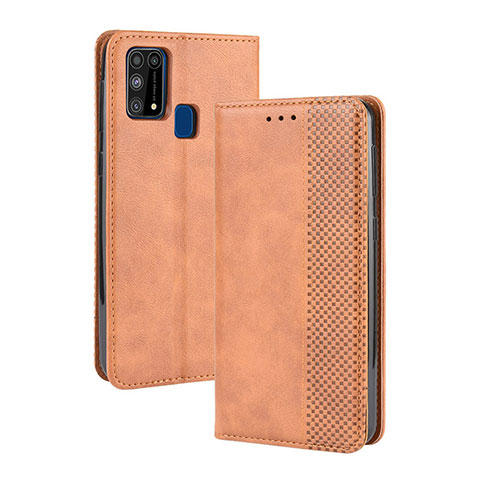 Funda de Cuero Cartera con Soporte Carcasa BY4 para Samsung Galaxy M31 Prime Edition Marron