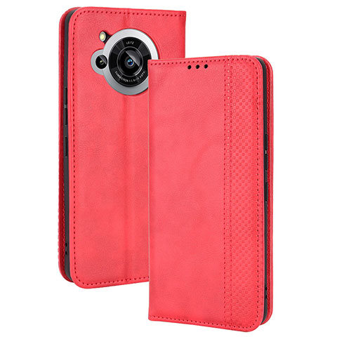 Funda de Cuero Cartera con Soporte Carcasa BY4 para Sharp Aquos R7 Rojo