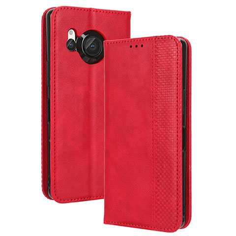 Funda de Cuero Cartera con Soporte Carcasa BY4 para Sharp Aquos R8 Rojo