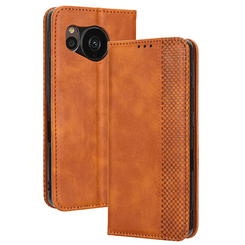 Funda de Cuero Cartera con Soporte Carcasa BY4 para Sharp Aquos Sense7 Plus Marron