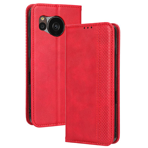 Funda de Cuero Cartera con Soporte Carcasa BY4 para Sharp Aquos Sense7 Rojo