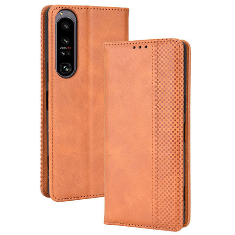 Funda de Cuero Cartera con Soporte Carcasa BY4 para Sony Xperia 1 IV Marron