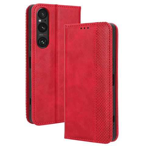 Funda de Cuero Cartera con Soporte Carcasa BY4 para Sony Xperia 1 V Rojo