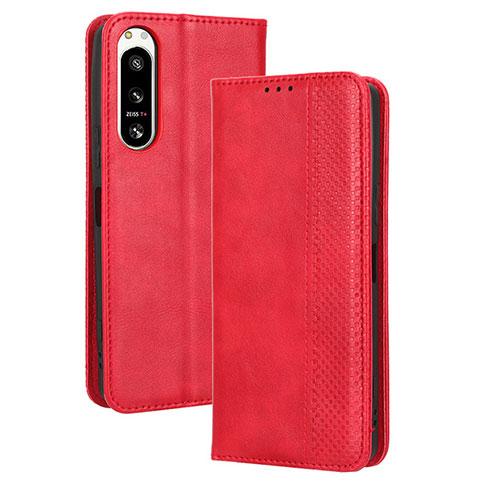 Funda de Cuero Cartera con Soporte Carcasa BY4 para Sony Xperia 5 IV Rojo