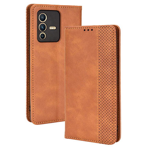 Funda de Cuero Cartera con Soporte Carcasa BY4 para Vivo V23 5G Marron