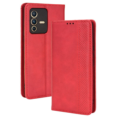 Funda de Cuero Cartera con Soporte Carcasa BY4 para Vivo V23 5G Rojo