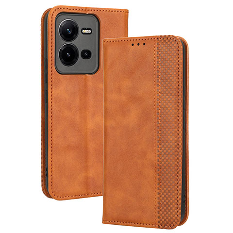 Funda de Cuero Cartera con Soporte Carcasa BY4 para Vivo X80 Lite 5G Marron