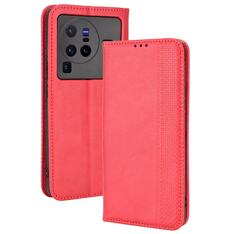 Funda de Cuero Cartera con Soporte Carcasa BY4 para Vivo X80 Pro 5G Rojo