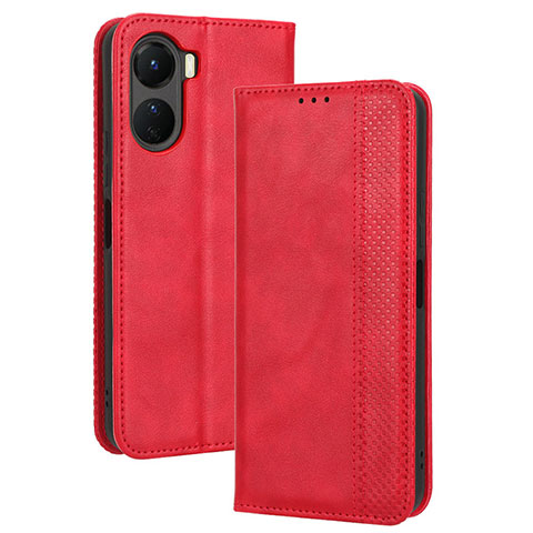 Funda de Cuero Cartera con Soporte Carcasa BY4 para Vivo Y16 Rojo