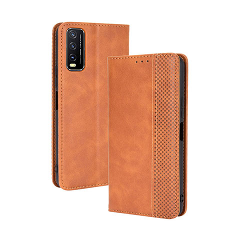 Funda de Cuero Cartera con Soporte Carcasa BY4 para Vivo Y20s Marron