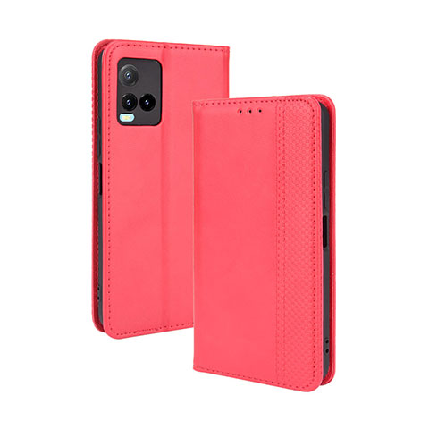 Funda de Cuero Cartera con Soporte Carcasa BY4 para Vivo Y21a Rojo