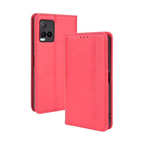 Funda de Cuero Cartera con Soporte Carcasa BY4 para Vivo Y21s Rojo