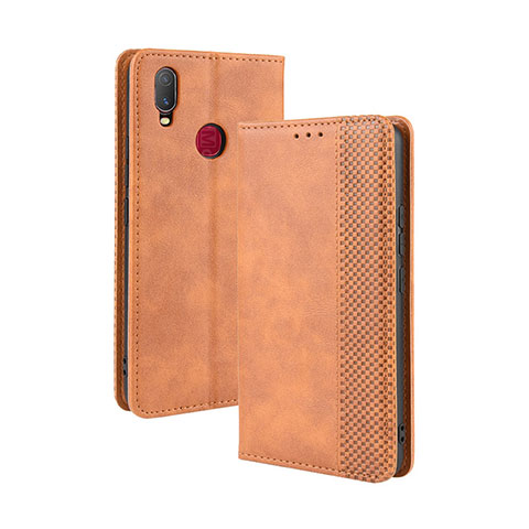 Funda de Cuero Cartera con Soporte Carcasa BY4 para Vivo Y3s Marron