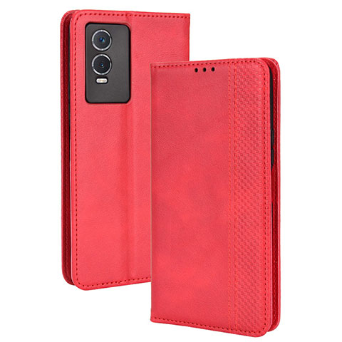 Funda de Cuero Cartera con Soporte Carcasa BY4 para Vivo Y76s 5G Rojo