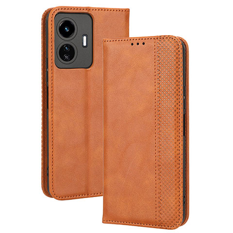 Funda de Cuero Cartera con Soporte Carcasa BY4 para Vivo Y77 5G Marron