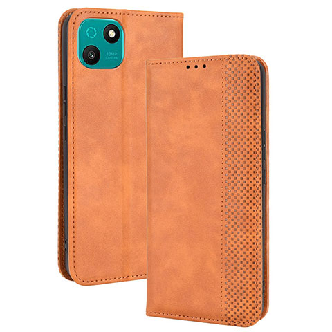 Funda de Cuero Cartera con Soporte Carcasa BY4 para Wiko T10 Marron