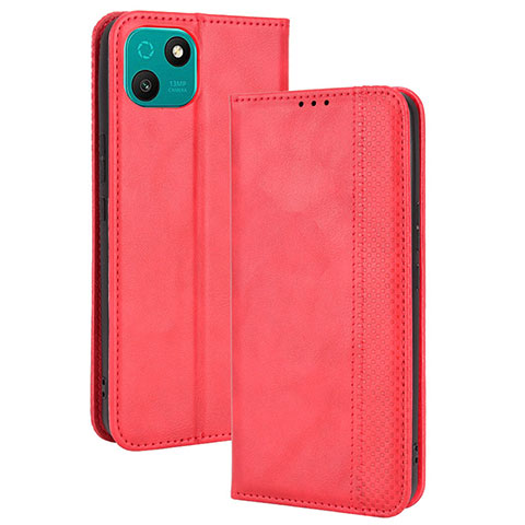 Funda de Cuero Cartera con Soporte Carcasa BY4 para Wiko T10 Rojo