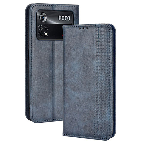 Funda de Cuero Cartera con Soporte Carcasa BY4 para Xiaomi Poco M4 Pro 4G Azul