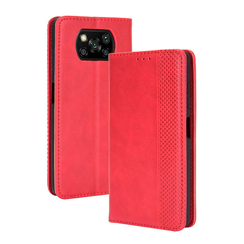 Funda de Cuero Cartera con Soporte Carcasa BY4 para Xiaomi Poco X3 NFC Rojo