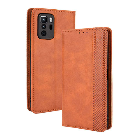 Funda de Cuero Cartera con Soporte Carcasa BY4 para Xiaomi Redmi Note 10 Pro 5G Marron