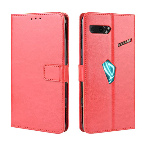 Funda de Cuero Cartera con Soporte Carcasa BY5 para Asus ROG Phone II ZS660KL Rojo