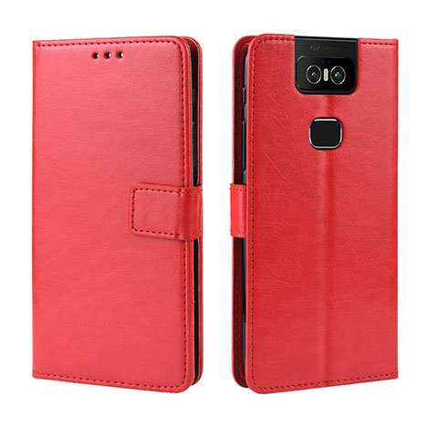 Funda de Cuero Cartera con Soporte Carcasa BY5 para Asus Zenfone 6 ZS630KL Rojo