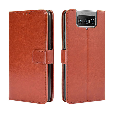 Funda de Cuero Cartera con Soporte Carcasa BY5 para Asus ZenFone 8 Flip ZS672KS Marron