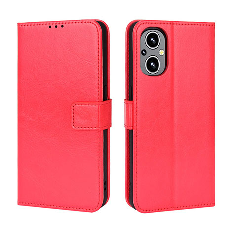 Funda de Cuero Cartera con Soporte Carcasa BY5 para Oppo A96 5G Rojo