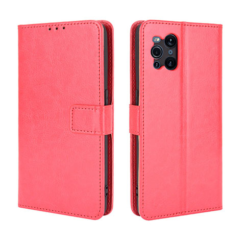 Funda de Cuero Cartera con Soporte Carcasa BY5 para Oppo Find X3 Pro 5G Rojo