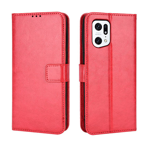 Funda de Cuero Cartera con Soporte Carcasa BY5 para Oppo Find X5 Pro 5G Rojo