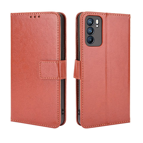 Funda de Cuero Cartera con Soporte Carcasa BY5 para Oppo Reno6 5G Marron