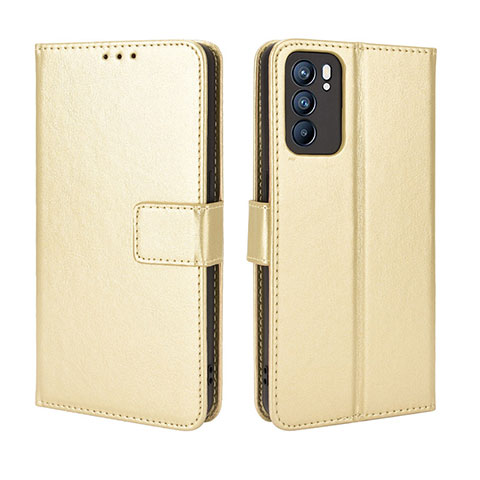 Funda de Cuero Cartera con Soporte Carcasa BY5 para Oppo Reno6 5G Oro