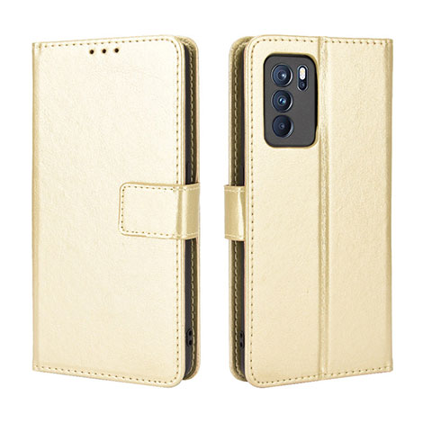 Funda de Cuero Cartera con Soporte Carcasa BY5 para Oppo Reno6 Pro 5G India Oro