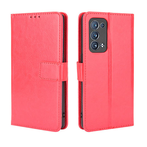 Funda de Cuero Cartera con Soporte Carcasa BY5 para Oppo Reno6 Pro 5G Rojo