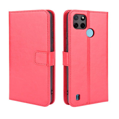 Funda de Cuero Cartera con Soporte Carcasa BY5 para Realme C25Y India Rojo